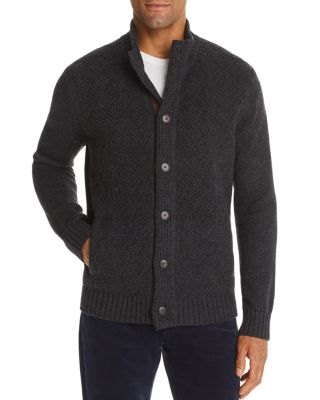Suede Trimmed Basketweave Cardigan 