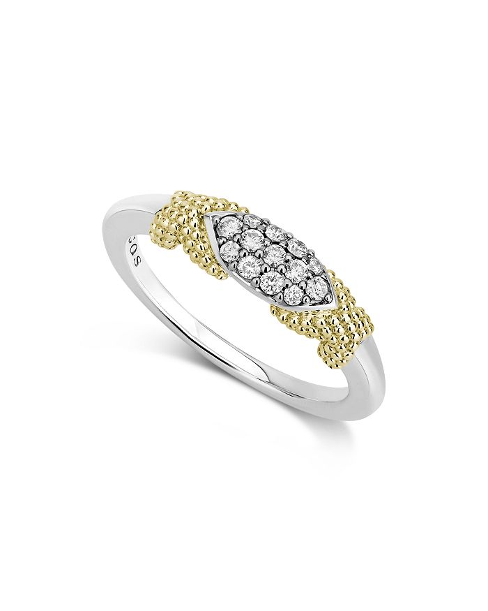 Shop Lagos Sterling Silver & 18k Yellow Gold Caviar Lux Diamond Ring In Multi/silver