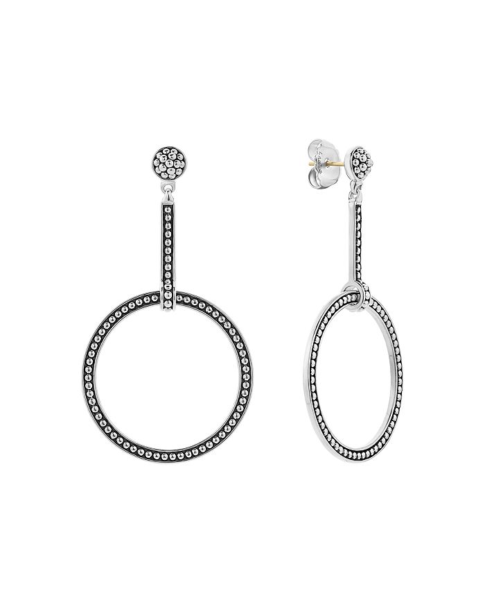 Shop Lagos Sterling Silver Enso Circle Drop Earrings In Black/silver