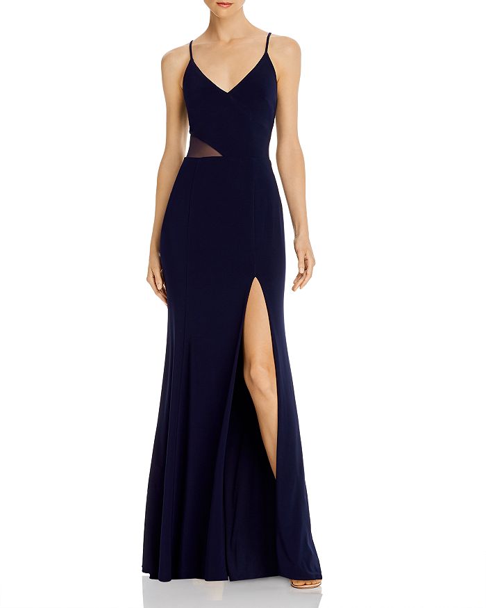 Aqua V-neck Side Illusion Gown - 100% Exclusive In Navy