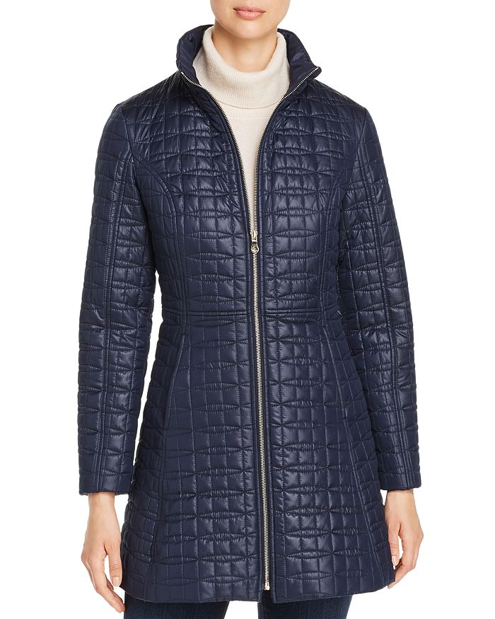 Kate Spade New York Fit-and-flare Bow-quilted Coat In English Navy