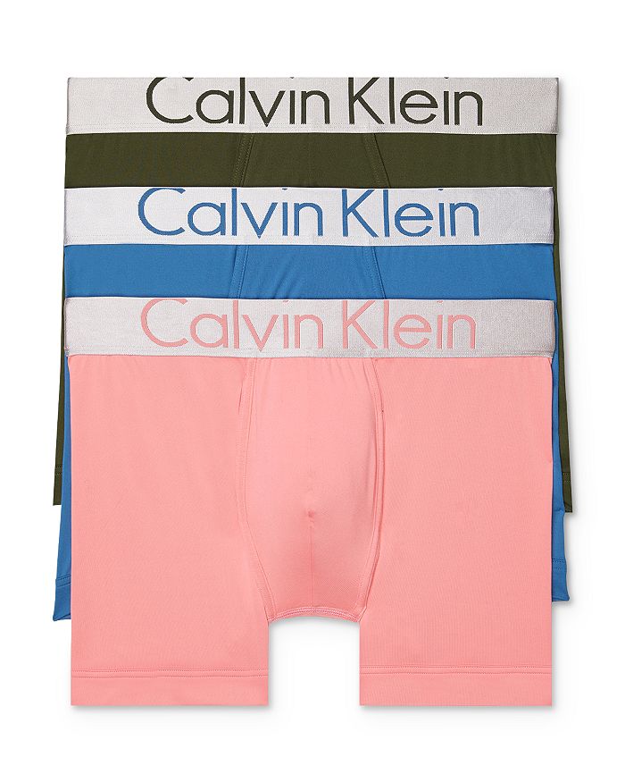 Calvin Klein Steel Boxer Briefs, Pack Of 3 In Blue/pomelo/duffle Bag