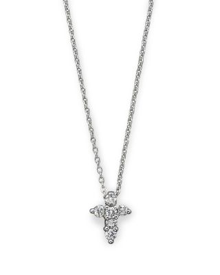 18K Gold Small Cross Pendant Necklace with Diamonds, 16"