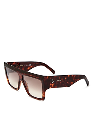 Shop Celine Polarized Flat Top Square Sunglasses, 57mm In Havana/brown Polarized Gradient
