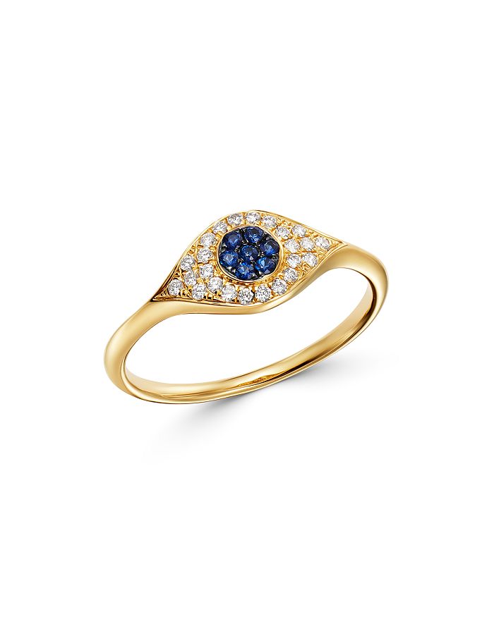 Zoe Lev 14k Yellow Gold Diamond & Blue Sapphire Evil Eye Ring In Blue/gold