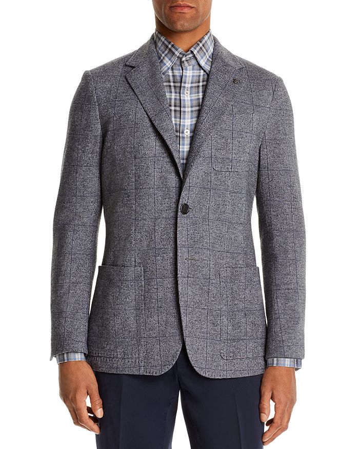 Canali Plaid Slim Fit Jersey Jacket In Light Gray/navy