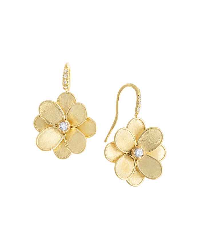 Shop Marco Bicego 18k Yellow Gold Petali Diamond Flower Drop Earrings In White/gold