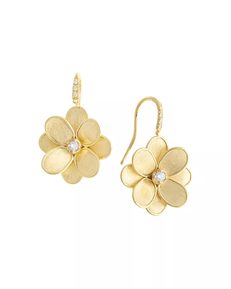 Marco Bicego 18K Yellow Gold Petali Diamond Flower Drop Earrings