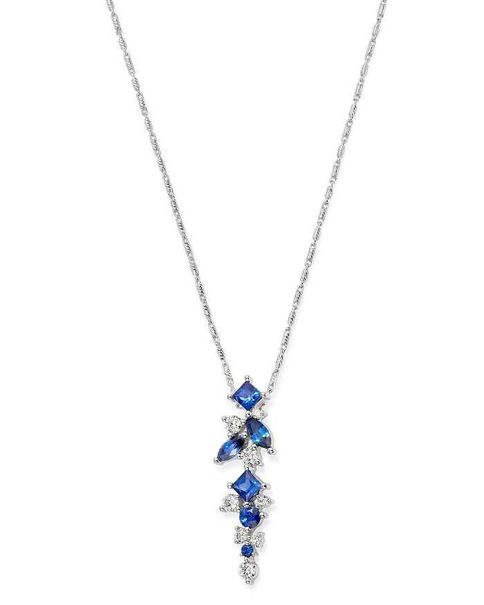 Bloomingdale's Blue Sapphire & Diamond Pendant Necklace In 14k White Gold, 18 - 100% Exclusive In Blue/white