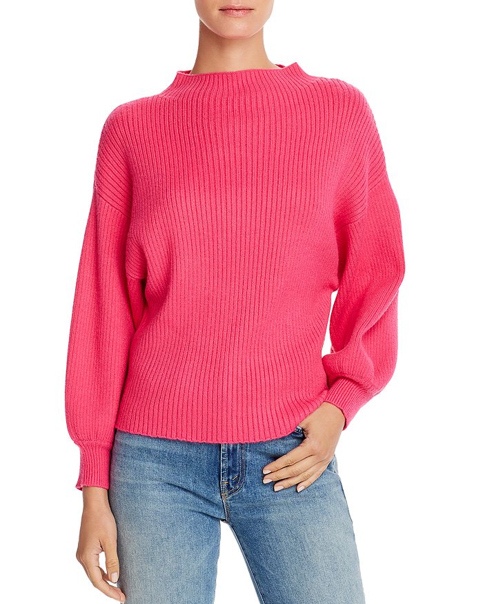 Line & Dot Funnel-neck Ribbed Sweater - 100% Exclusive In Neon Pink