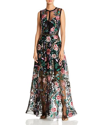 BRONX AND BANCO Melia Floral Embroidered Illusion Gown | Bloomingdale's