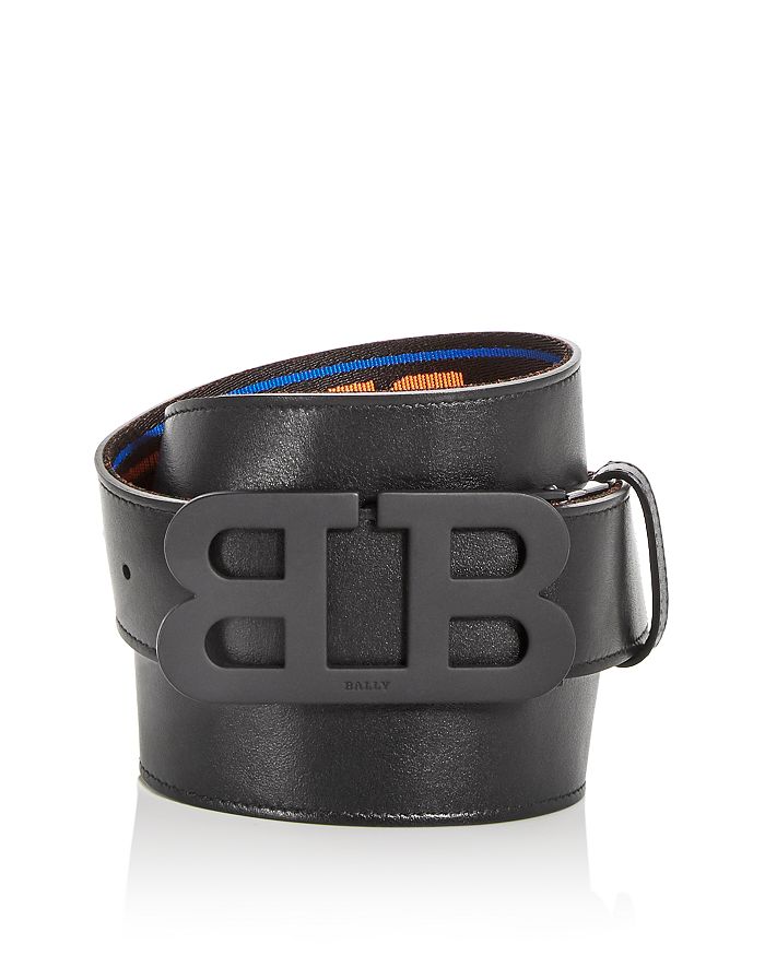 Bally Men's Mirror B Buckle Reversible Leather Belt In Black/orange