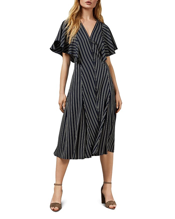 TED BAKER Flissie Zip-Front Striped Midi Dress size ted 0/us size