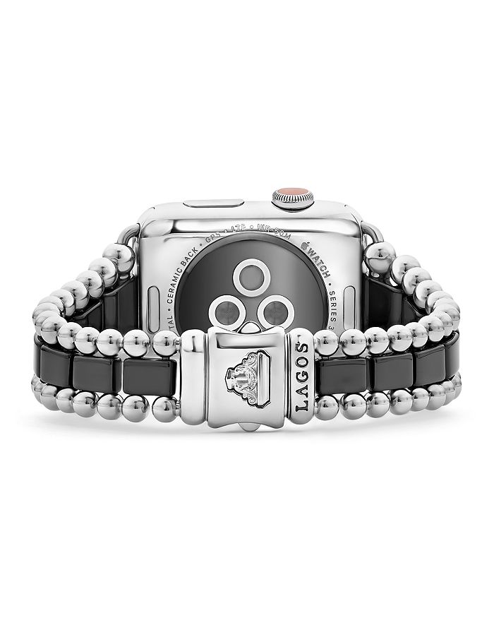 Shop Lagos Smart Caviar Black Ceramic Apple Watch Bracelet, 42-44mm In Black/silver