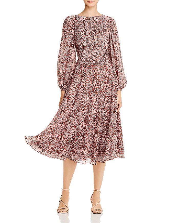 Fame And Partners Printed Midi Dress In Oncilla Floral Red Ochre