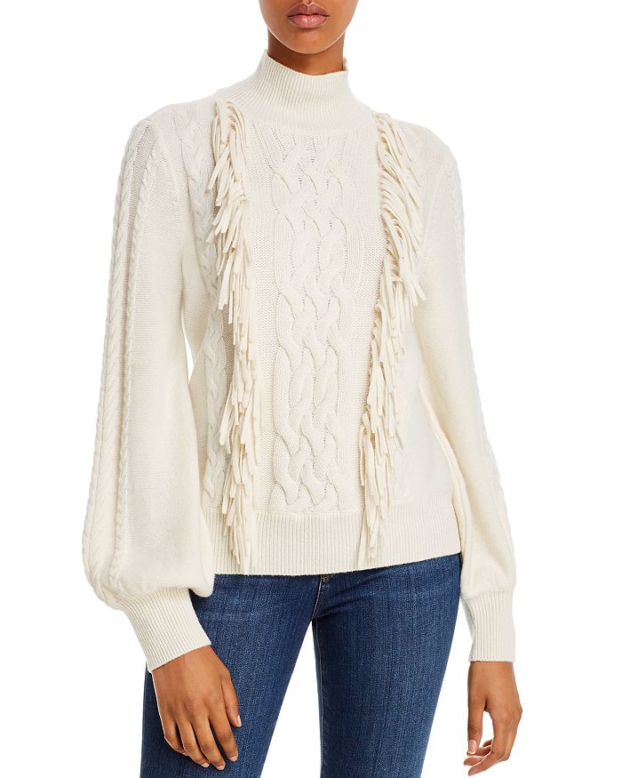 Aqua Cashmere Fringe Trim Cable-knit Cashmere Sweater - 100% Exclusive In Ivory