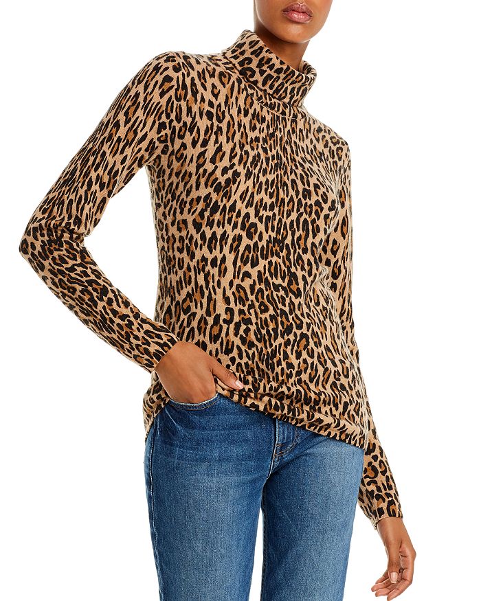 C by Bloomingdale's Leopard Print Cashmere Turtleneck Sweater