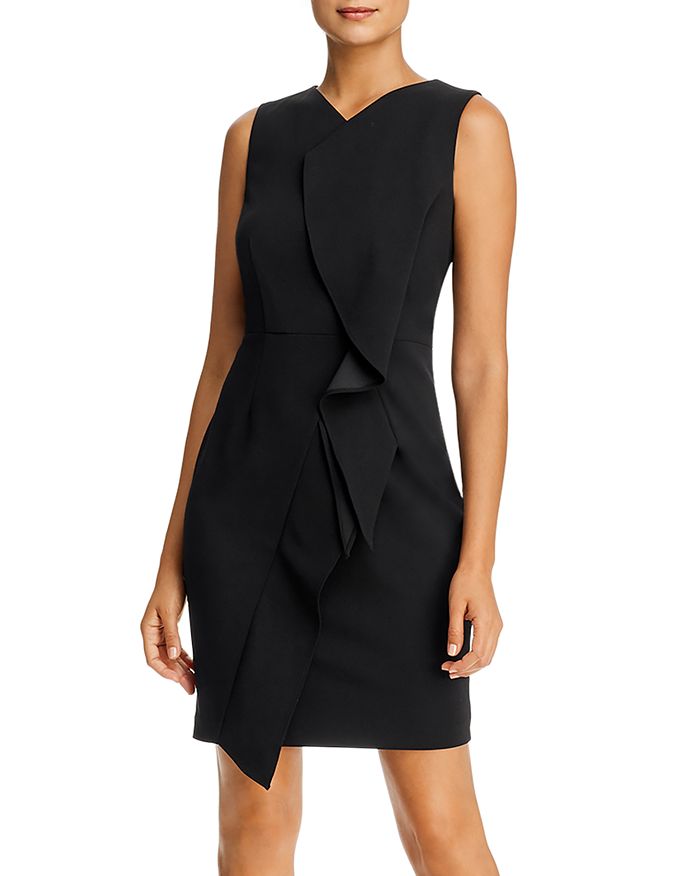 Calvin Klein Sleeveless Ruffled Sheath Dress In Black | ModeSens