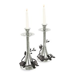 Shop Michael Aram Black Orchid Taper Candleholders, Set Of 2 In Black Nickelplate