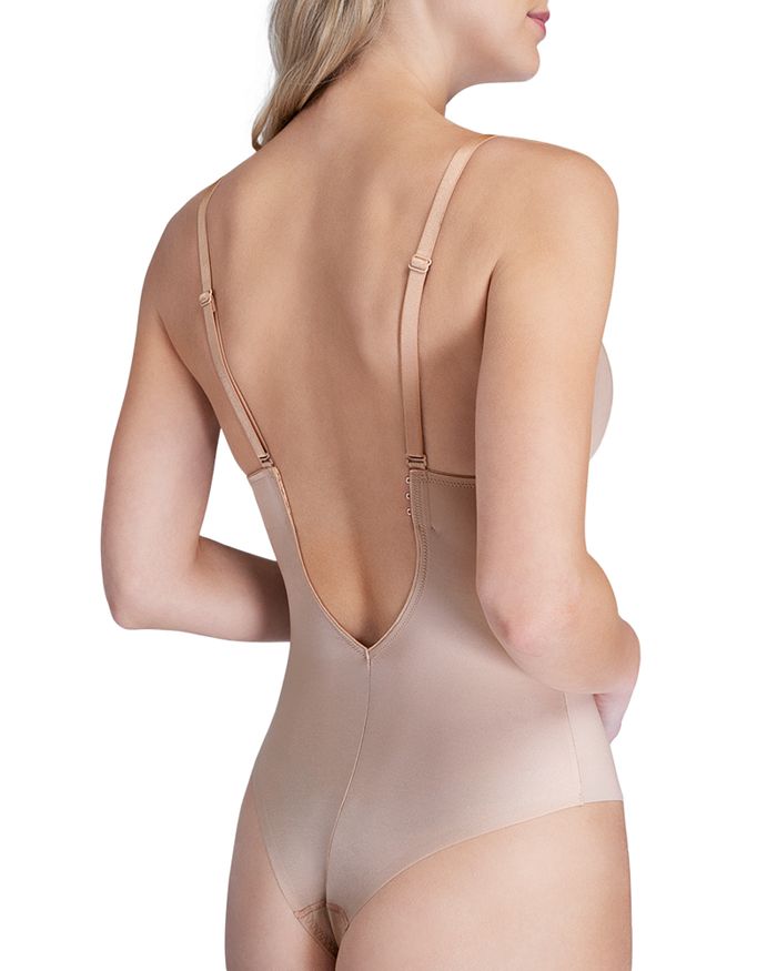Shop Spanx Suit Your Fancy Plunge Low Back Thong Bodysuit In Champagne Beige