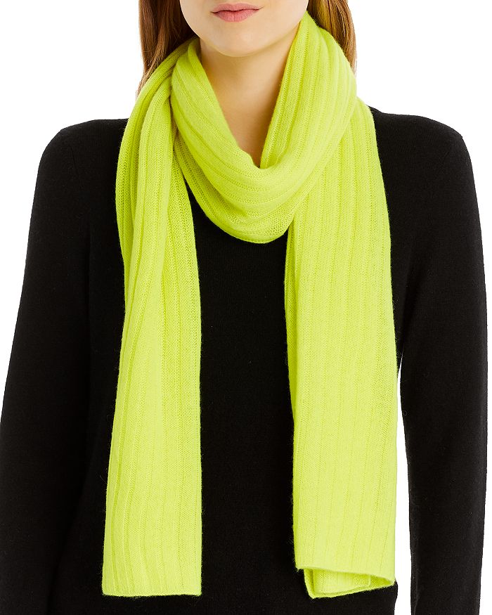 Aqua Cashmere Rib-knit Cashmere Scarf - 100% Exclusive In Highlighter Yellow
