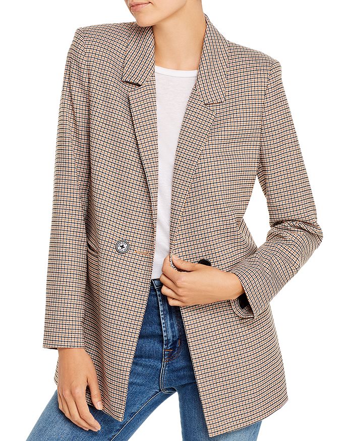 Anine Bing Madeleine Checked Blazer In Mustard