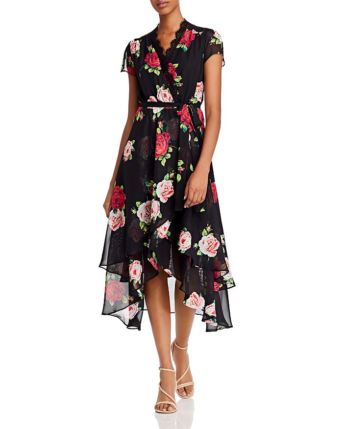BETSEY JOHNSON FLOATING ROSES FAUX WRAP-FRONT DRESS,FQ05W23