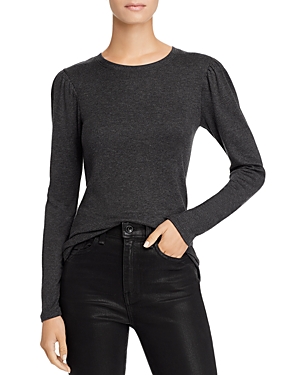 Goldie Puff-sleeve Rib-knit Tee In Charcoal Heather