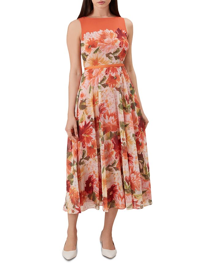 Hobbs London Carly Floral Fit-and-flare Dress In Orange Multi