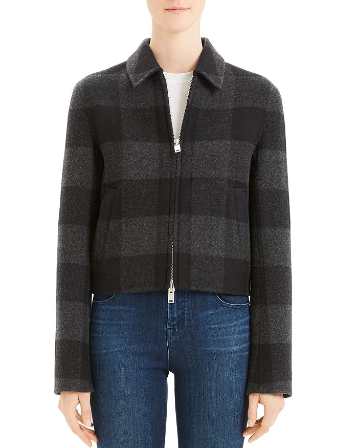 Theory Wool Buffalo Plaid Zip Jacket 100 Exclusive Bloomingdale s