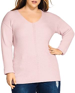 City Chic Plus Ribbed V-neck Sweater In Baby Pink