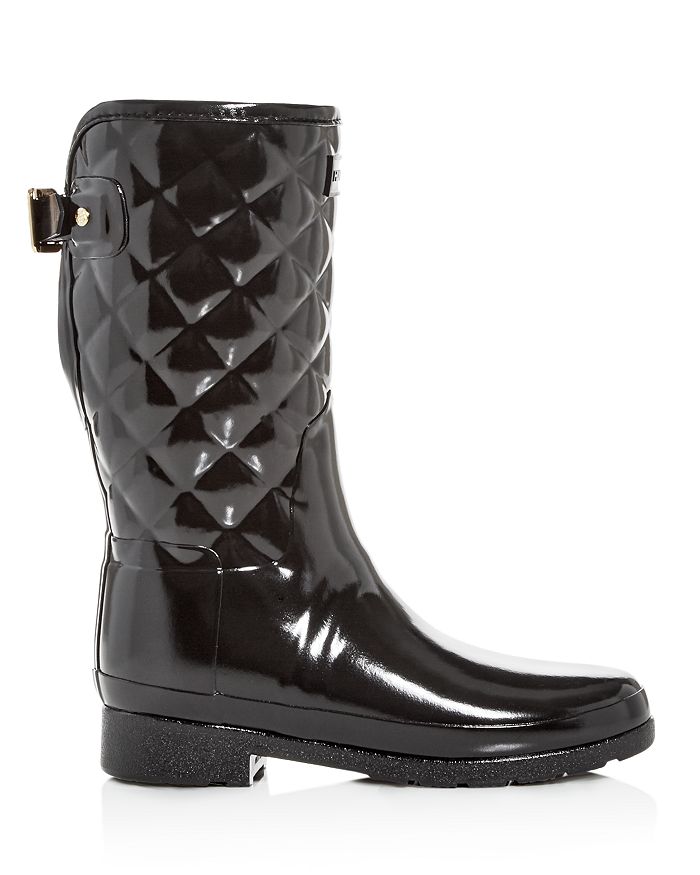 Hunter Refined High Gloss Quilted Short Waterproof Rain Boot In Black ...