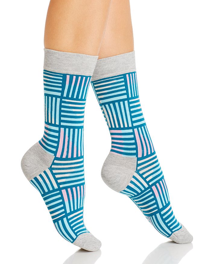Happy Socks Printed Crew Socks In Light Blue/pastel