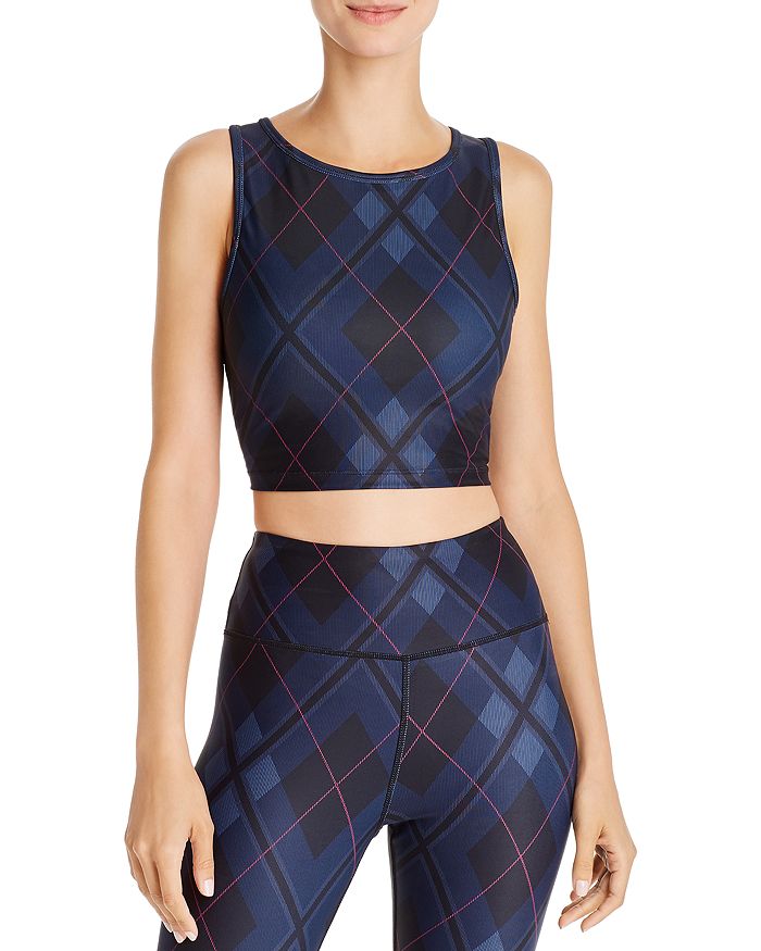 Aqua Athletic Plaid Cropped Tank 100 Exclusive In Wavy Navy ModeSens