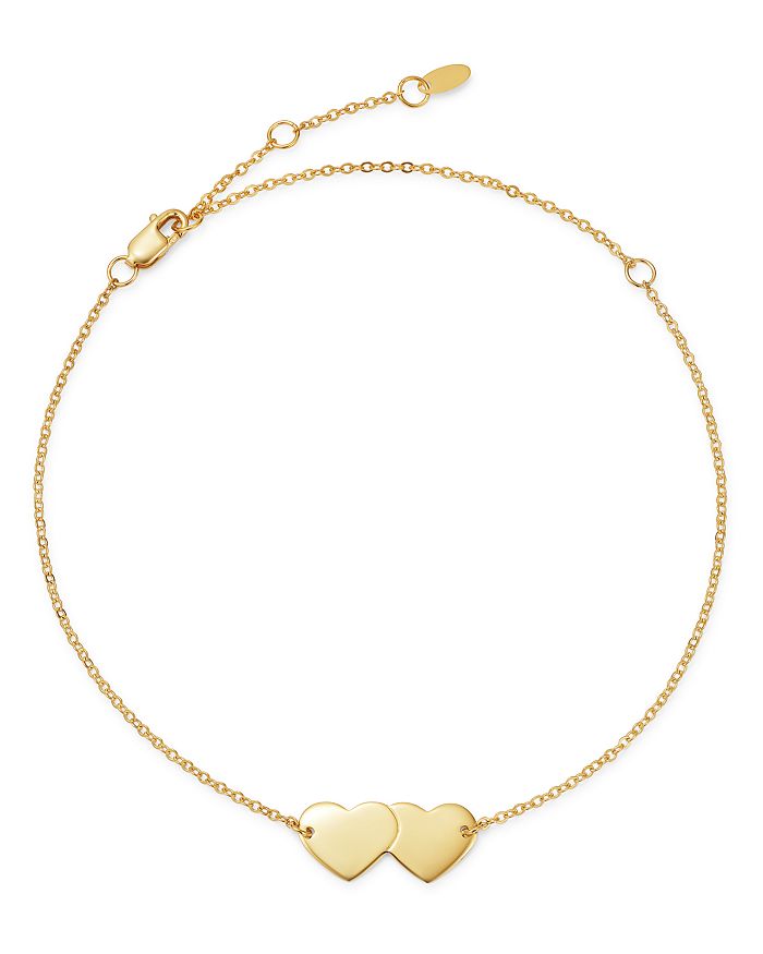 Bloomingdale s Double Heart Station Ankle Bracelet in 14K Yellow Gold 100 Exclusive Bloomingdale s