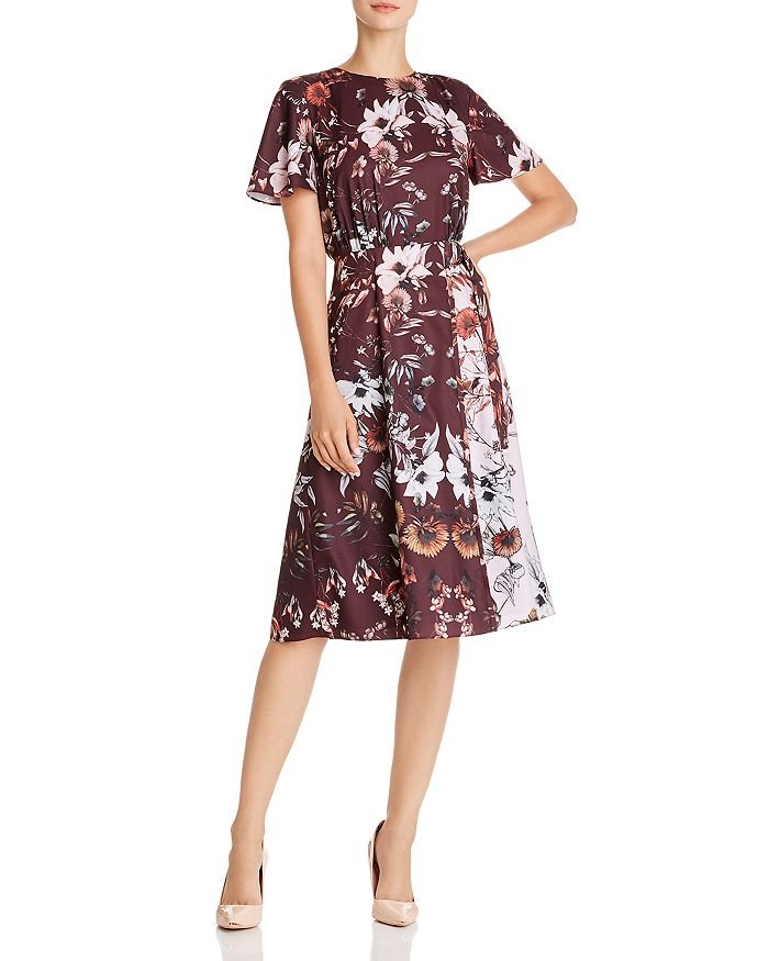 TED BAKER YAELA AMETHYST COLOR-BLOCKED FLORAL DRESS - 100% EXCLUSIVE 229869OXBLOOD
