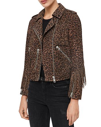 Allsaints X Fringe Trim Leopard Print Suede Biker Jacket 100 Exclusive Bloomingdale S