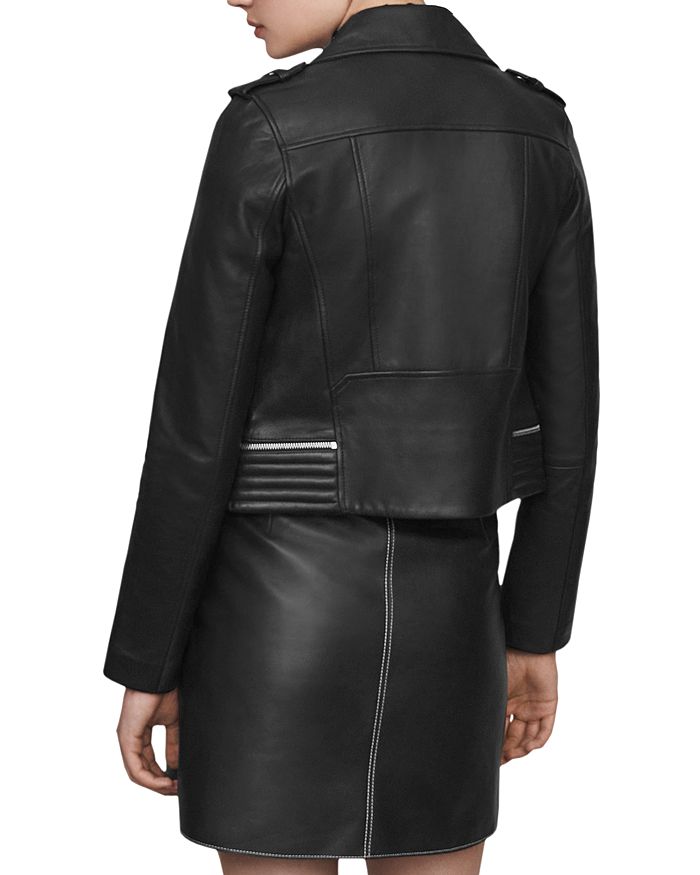 Shop Maje Basalt Leather Moto Jacket In Black
