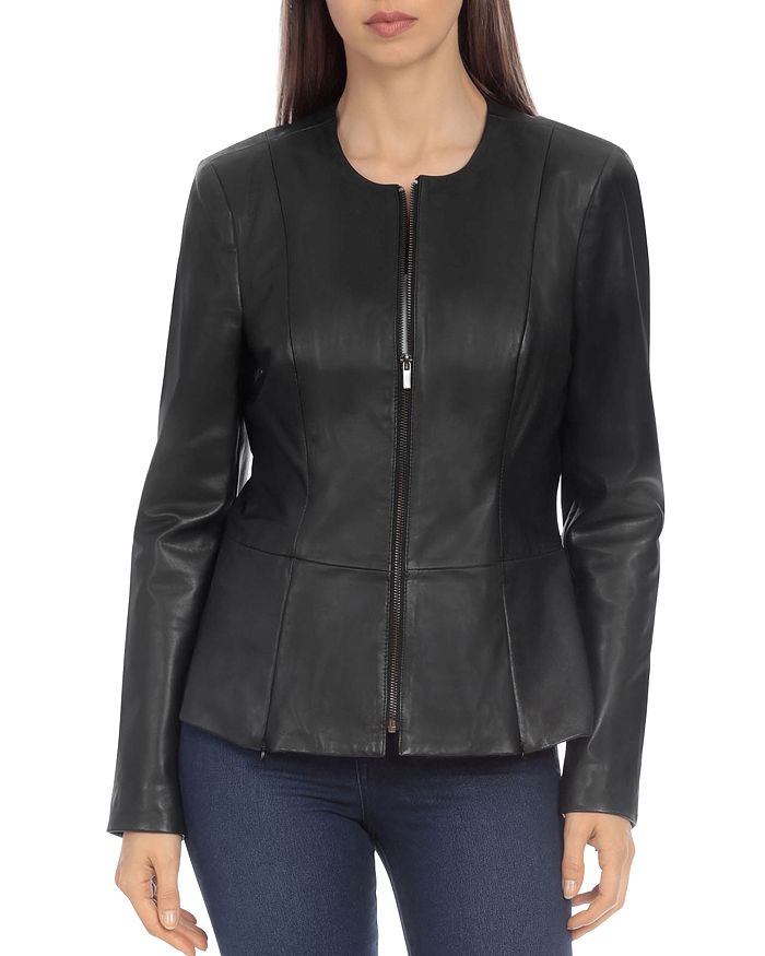 Badgley Mischka Peplum Leather Jacket Bloomingdale s