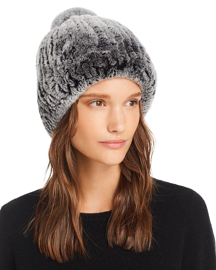 Maximilian Furs Knit Rabbit Fur Hat In Black Snowtop