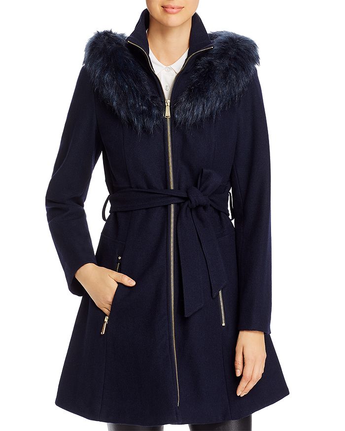 LAUNDRY BY SHELLI SEGAL LAUNDRY BY SHELLI SEGAL HOODED FAUX FUR TRIM A-LINE COAT,NU628587
