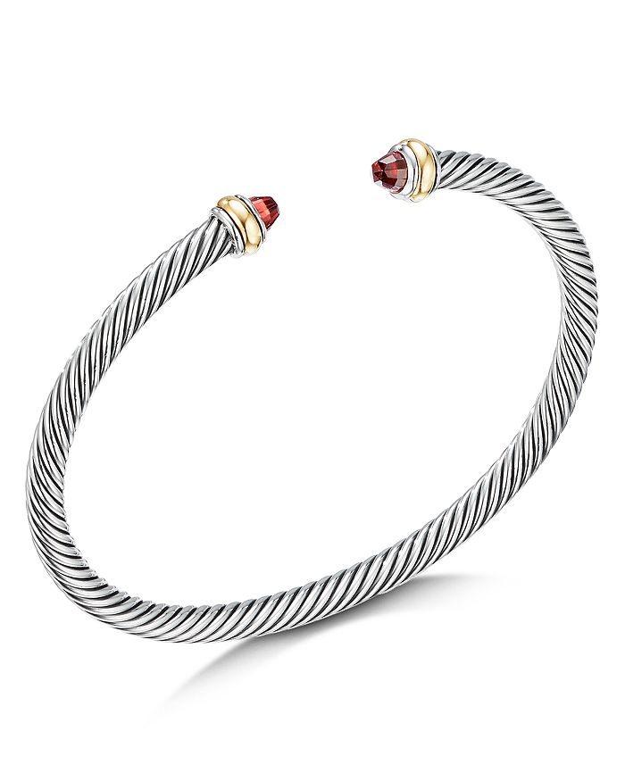 David Yurman Sterling Silver & 18k Yellow Gold Cable Classic Bracelet With Garnet In Red/silver