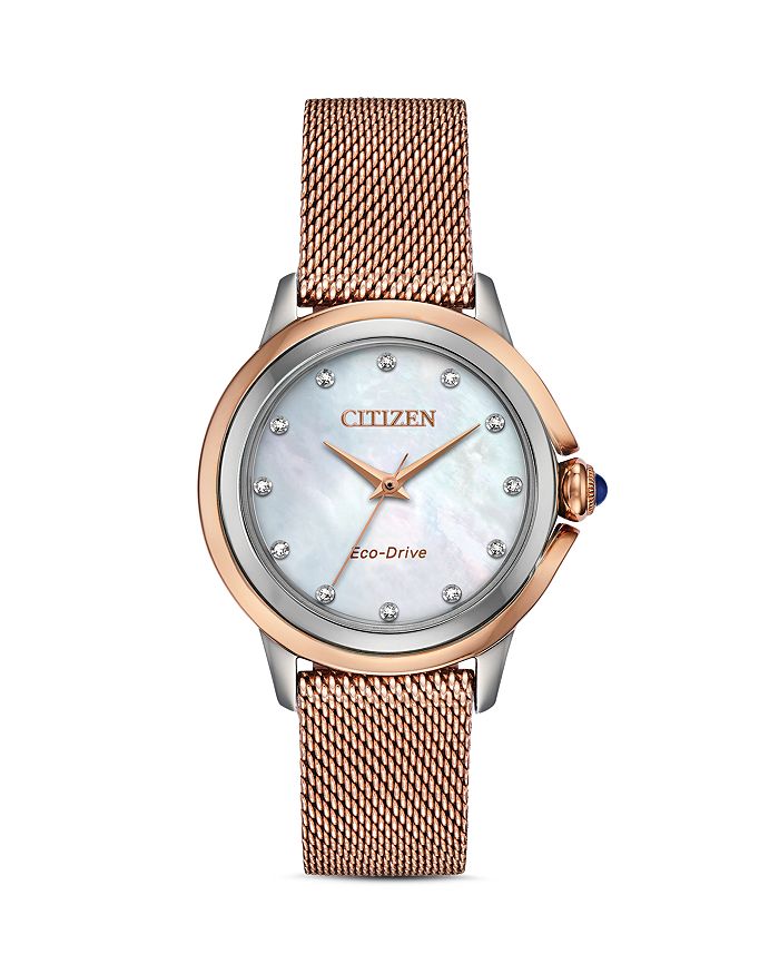 Shop Citizen Ceci Diamond Mother-of-pearl Dial Watch, 32mm In White/rose Gold