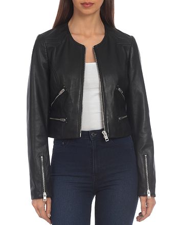 BAGATELLE.NYC Cropped Collarless Leather Jacket | Bloomingdale's