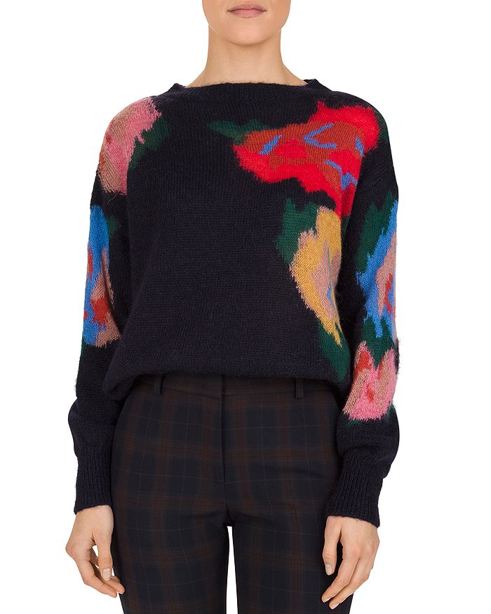 Gerard Darel Salome Abstract Floral Pattern Sweater In Blue | ModeSens