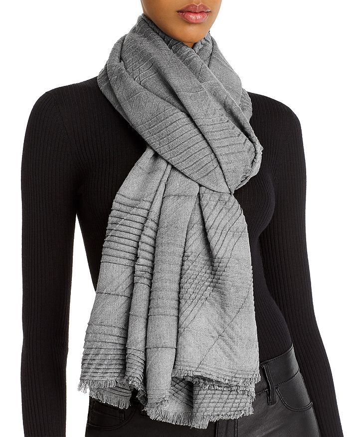 Echo Pleated Plaid Scarf In  Charcoal
