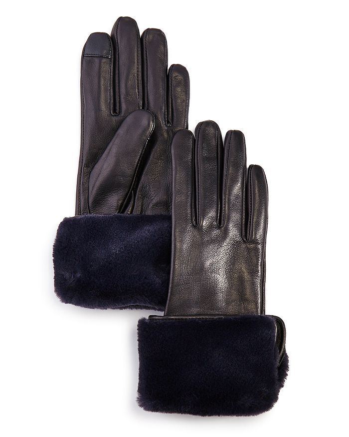 Echo Faux Fur-cuff Leather Tech Gloves In Black