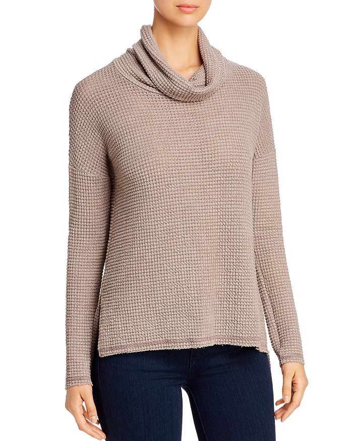 Elan Textured Cowl Neck Top In Taupe