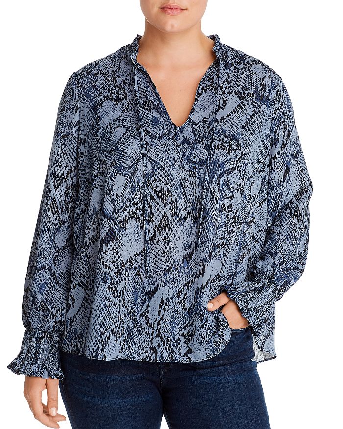 Aqua Curve Ruffle Trimmed Blouse - 100% Exclusive In Navy Snake