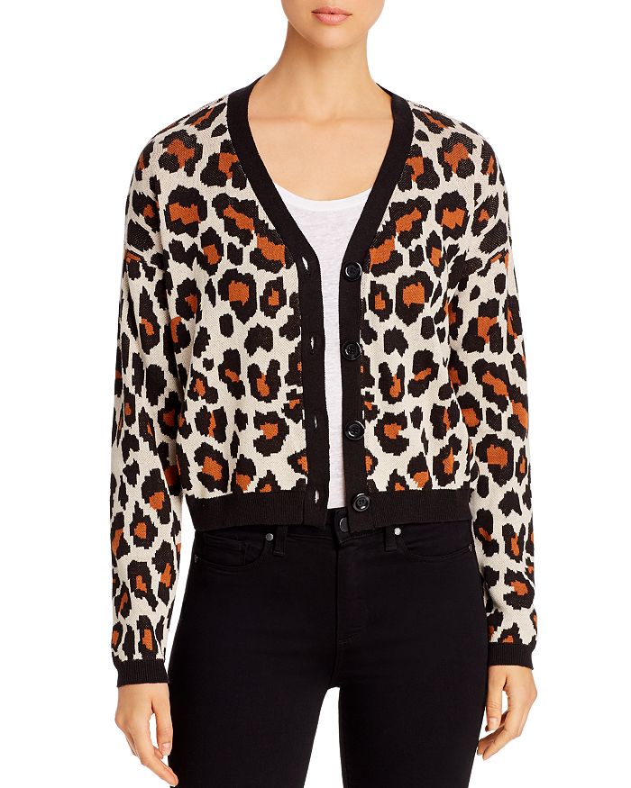 Marled Cropped Leopard Pattern Cardigan